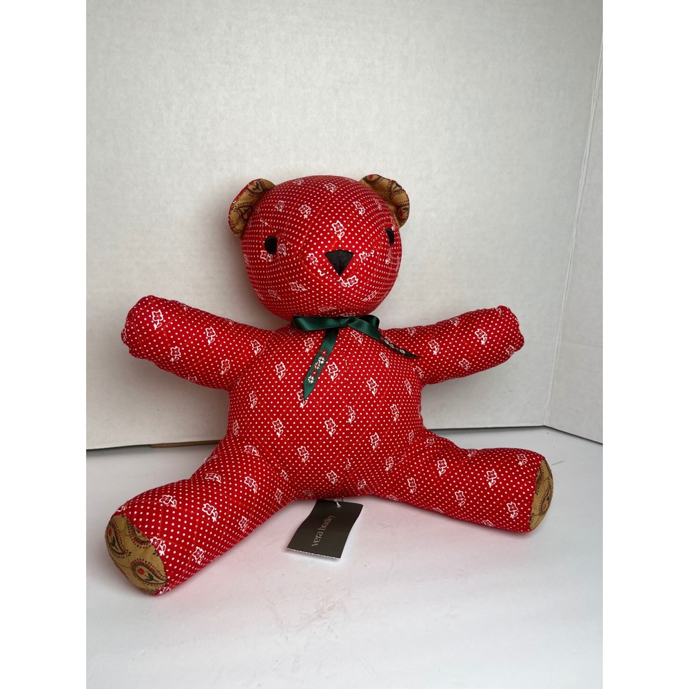 Vera Bradley Quilted Plush Teddy Bear Red‎ Floral Polka Dot Paisley Print NWT
